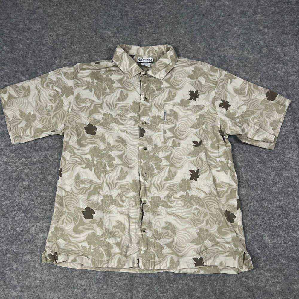 Columbia Men's Button Up‎ Hawaiian Shirt Size XL Neutral Floral Design